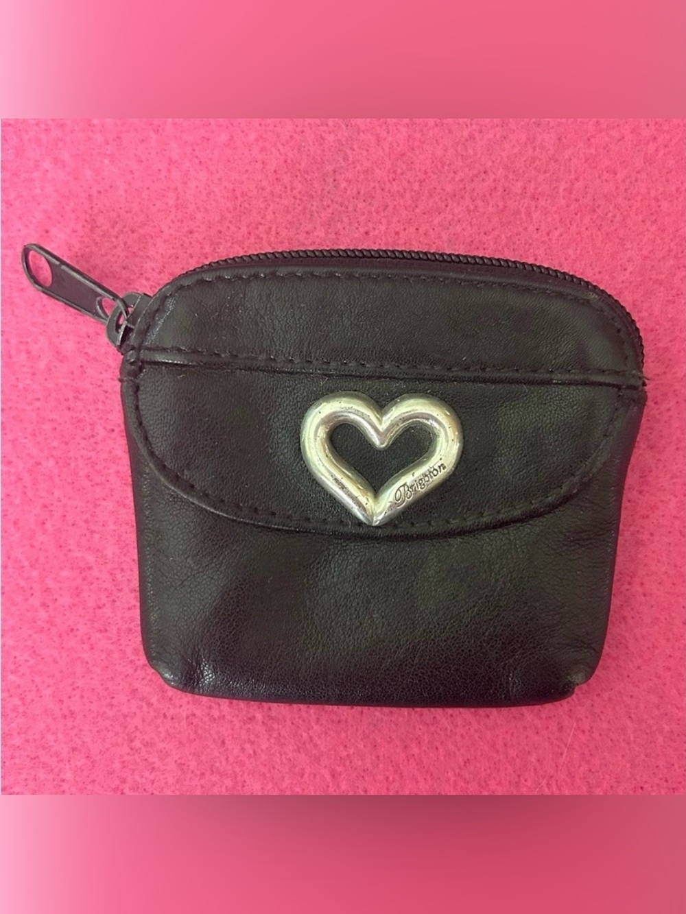 Brighton Black Coin Pouch with Silver Heart Detail